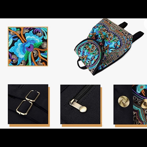🔥 Handmade Embroidered Backpack for Women, Boho Vintage Cross-body Bag Blue - Picture 7 of 7